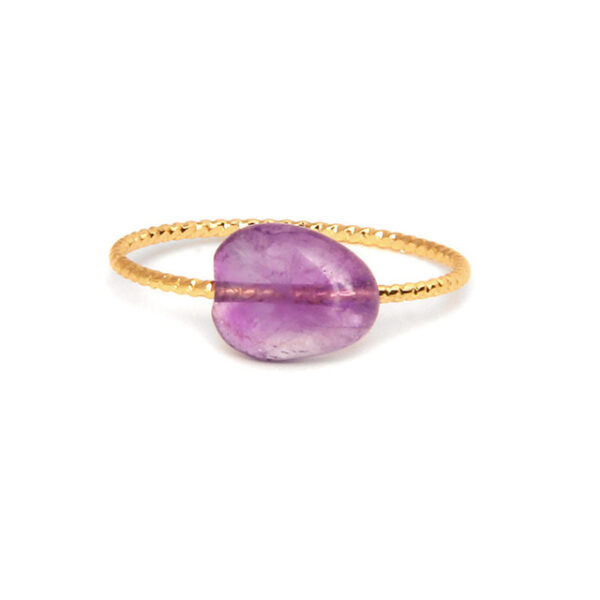 00075 fijne structuur ring met eenvoudige natuurlijke steen gouden kleur amethist edelstenen juwelen boho spiritueel hippie tribal symbolen etnisch EU 55 56 57 58 60 1