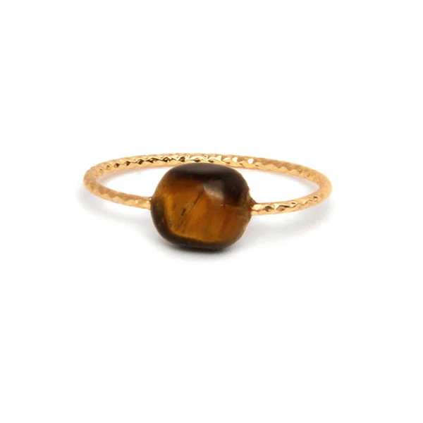 fijne goudkleurige ring met bruine tijgeroog edelsteen