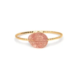 31 fijne gouden structuur ring met eenvoudige natuurlijke steen aarbeikwarts edelstenen juwelen boho spiritueel hippie tribal symbolen etnisch EU 55 56 57 58 59 60 1