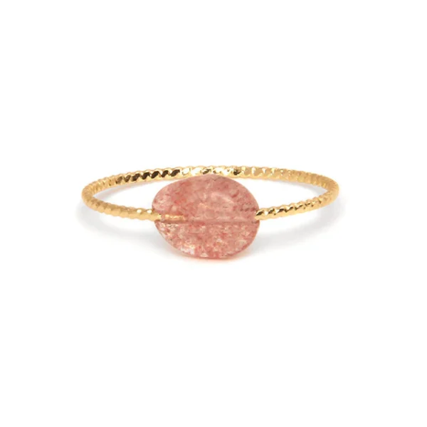 31 fijne gouden structuur ring met eenvoudige natuurlijke steen aarbeikwarts edelstenen juwelen boho spiritueel hippie tribal symbolen etnisch EU 55 56 57 58 59 60 1