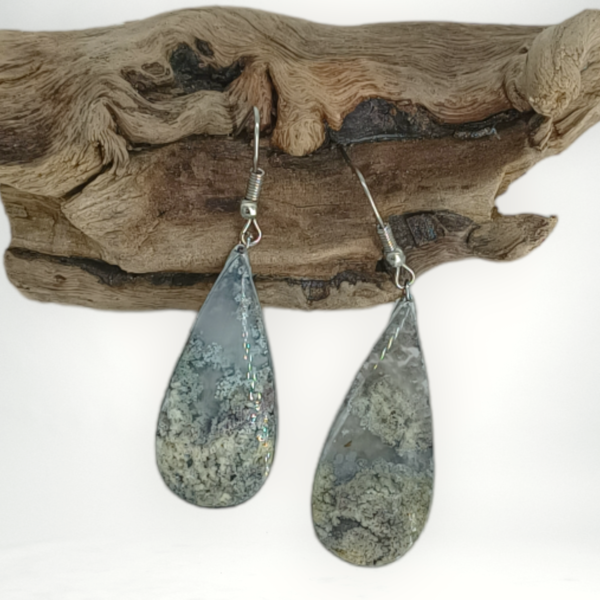 00280 oorbel zilver mosagaat druppel edelstenen juwelen boho spiritueel hippie tribal symbolen etnisch