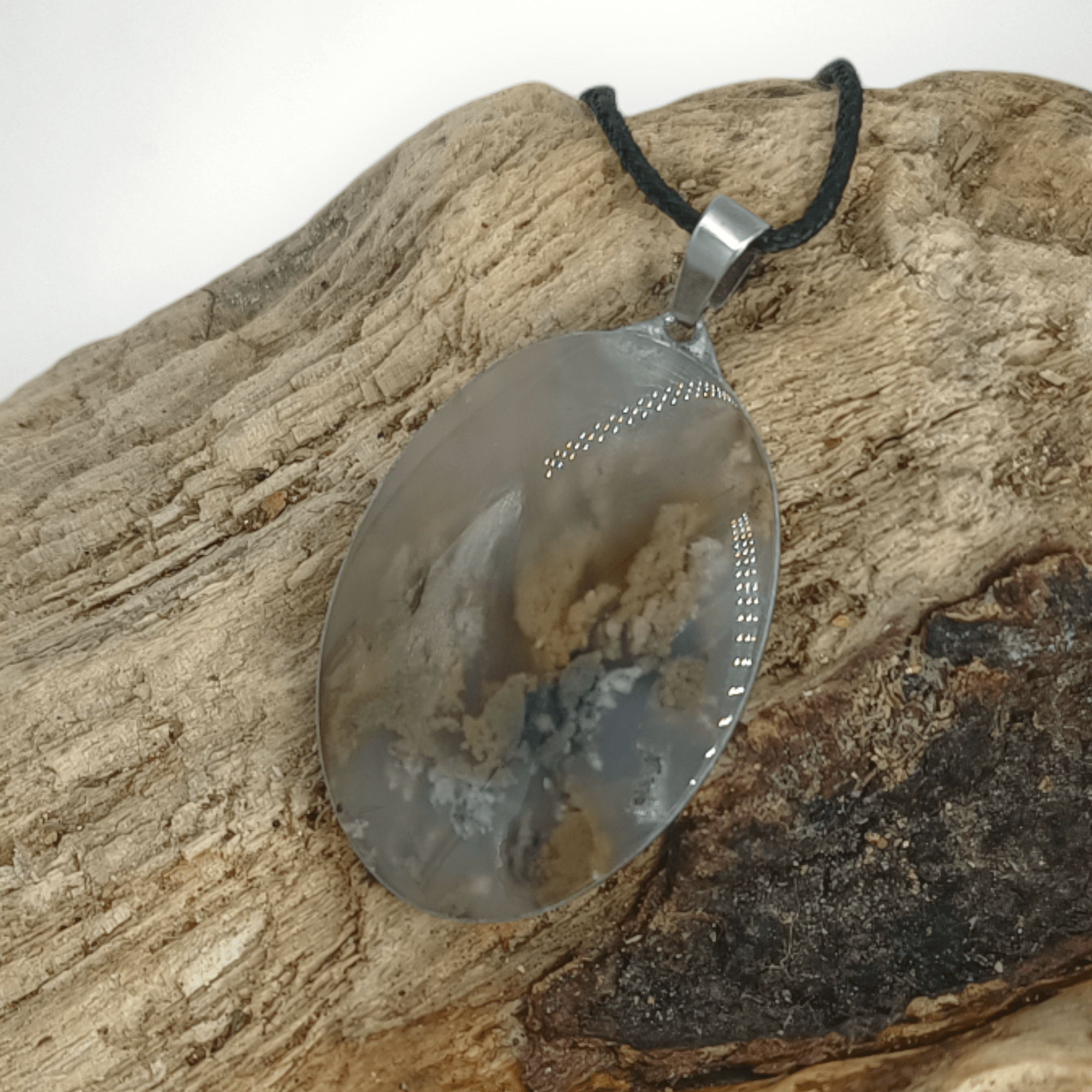 00359 hanger voor ketting mosagaat grote ovaal edelstenen juwelen boho spiritueel hippie tribal symbolen etnisch