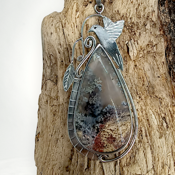 00360 hanger voor ketting mosagaat in druppel romantische zetting edelstenen juwelen boho spiritueel hippie tribal symbolen etnisch