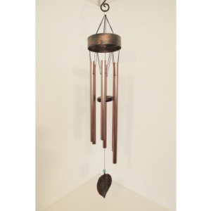 Koperlook windgong met boomblad xl (97cm)