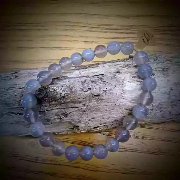 grijze agaat armband met parels van 8mm op rekker