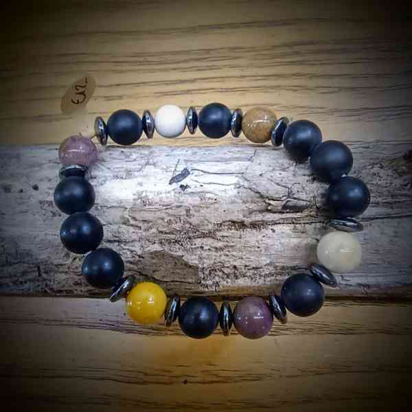 jaspis onyx hematiet armband met parels van 10mm op rekker