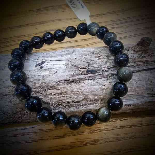 obsidiaan armband met parels van 8mm op rekker (1)