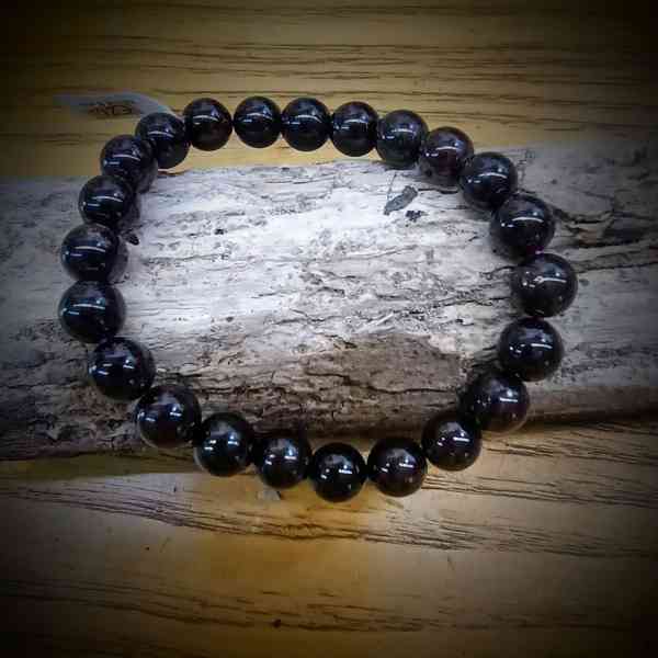 obsidiaan armband met parels van 8mm op rekker (3)